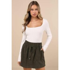 Lulus Convincing Charm Dark Olive Green Suede Mini Skirt - Size XS